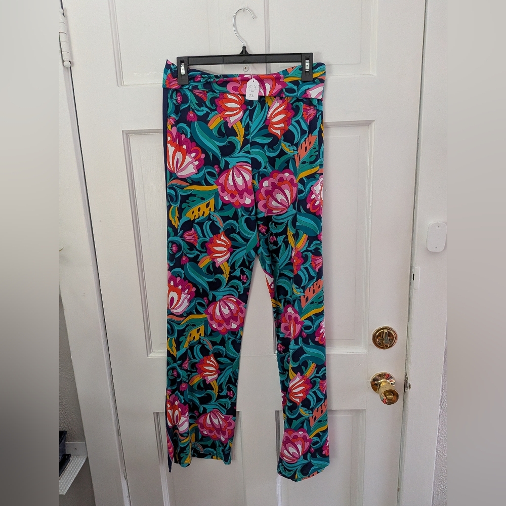 Trina Turk India Garden Swim Cover Up Pants M Tropical Floral Wide Leg Resort - Picture 4 of 4